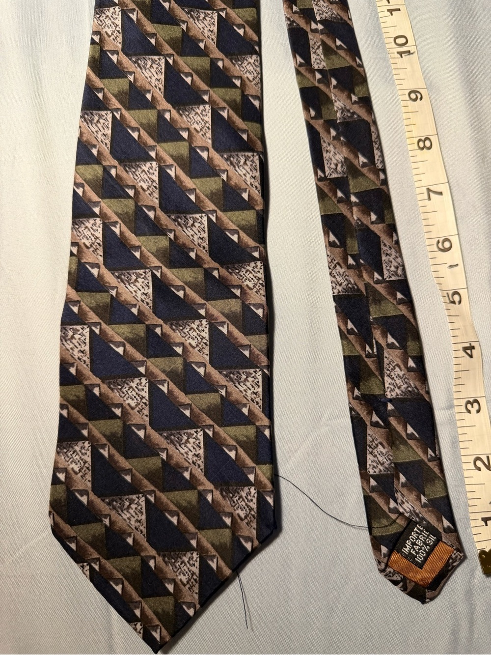 Evan Picone Men's Geometric Pattern Tie in Navy, Olive & Brown